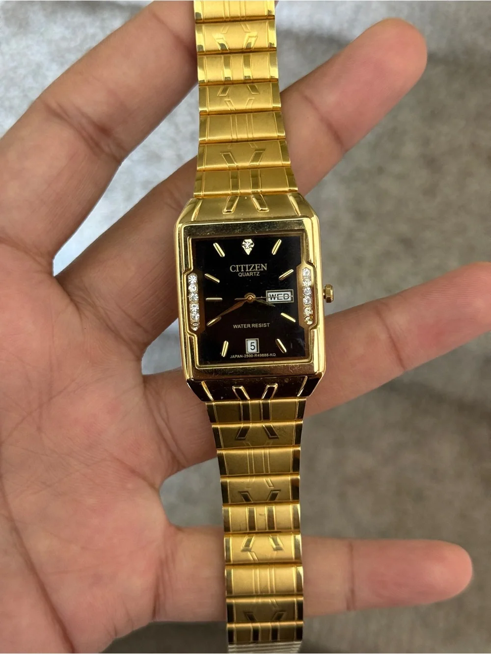 Citizen Gold-Tone Bracelet Watch with Black Dial and Crystal Accents Mens Watch